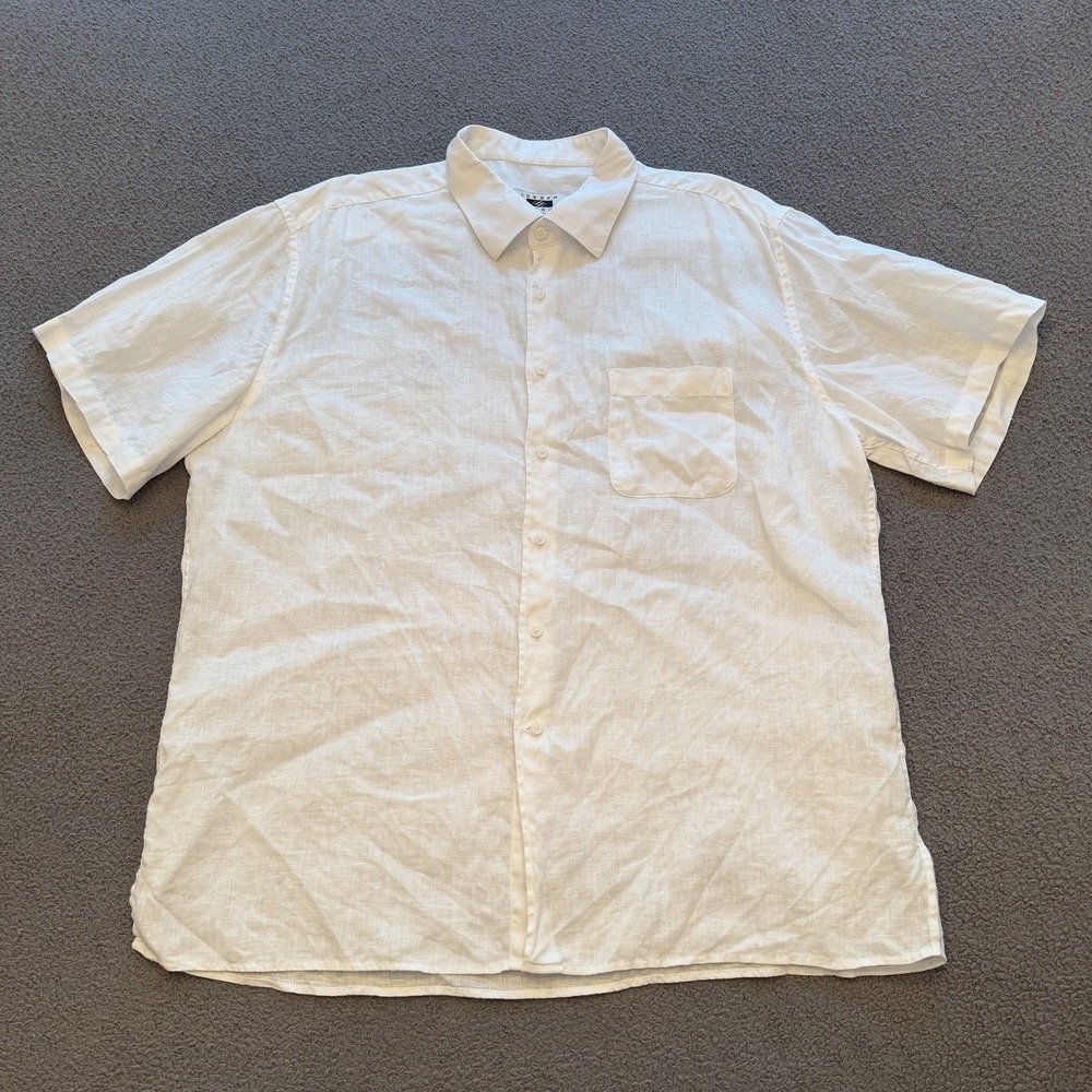Joseph Abboud White 100% Linen Button Up Short Sleeve Men's XXL Beach Preppy
